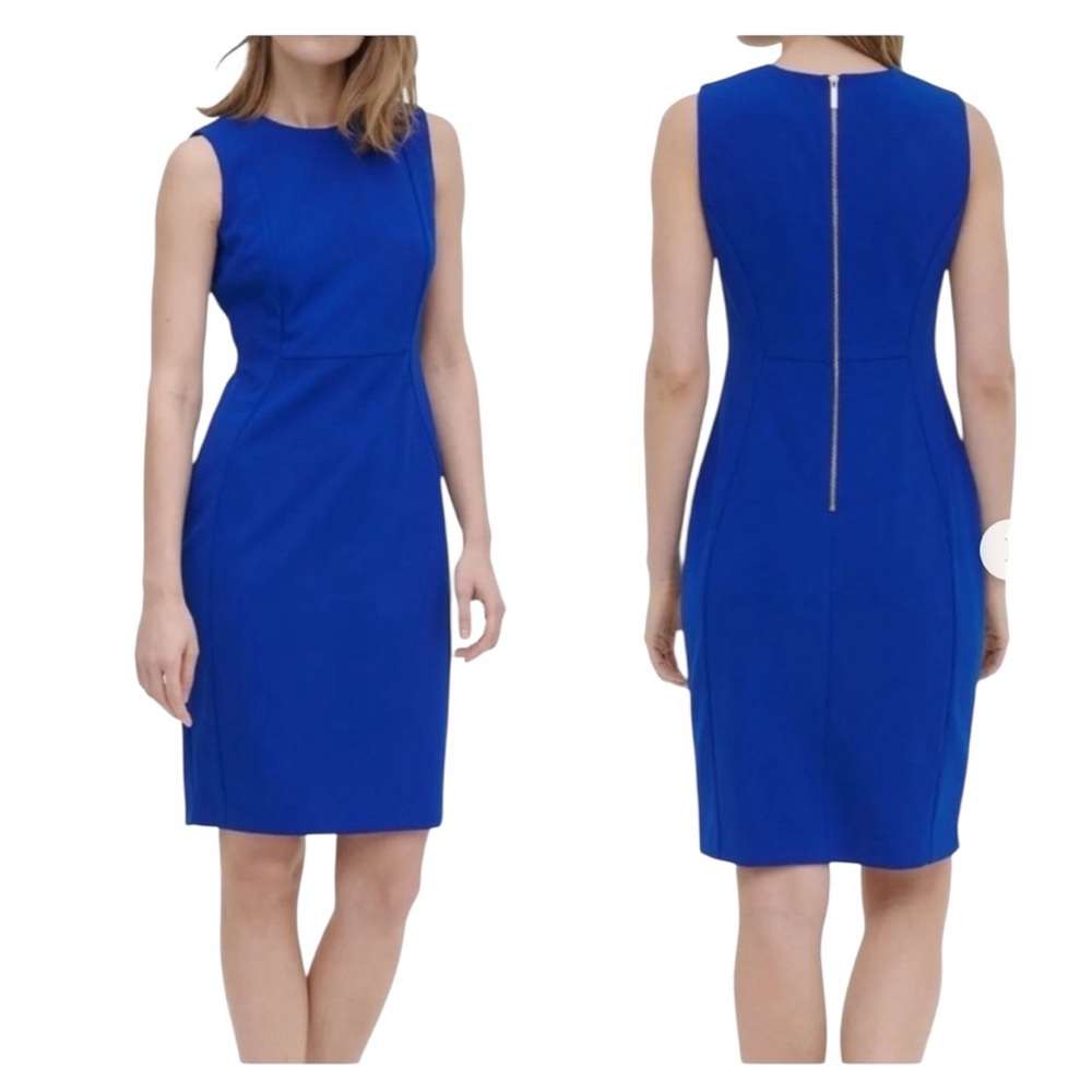 Calvin Klein Sleek Royal Blue Sheath Dress - Sleeveless Zip-Back